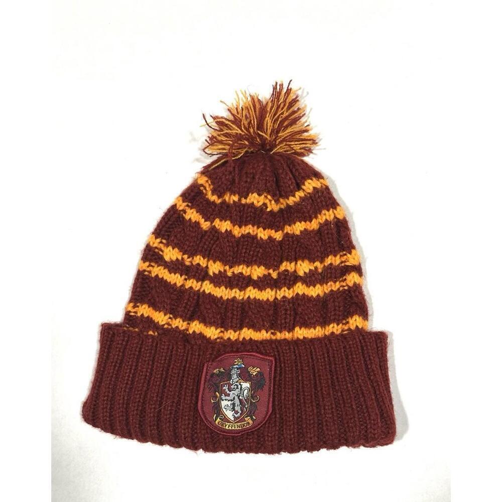 Harry Potter Gryffindor Crest Burgundy and Yellow Knitted Hat Beanie Pom-pom